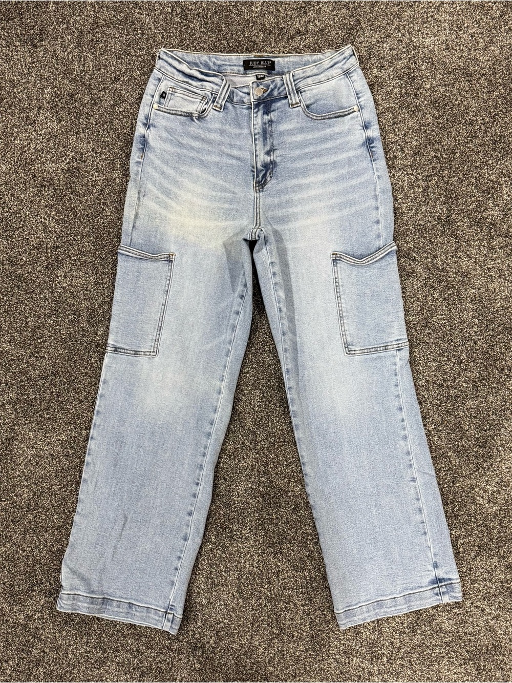 Judy Blue Jeans Women 11/30 Wide Leg Cargo High Rise Stretch Distressed Denim